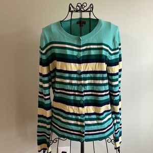 Green striped cardigan
